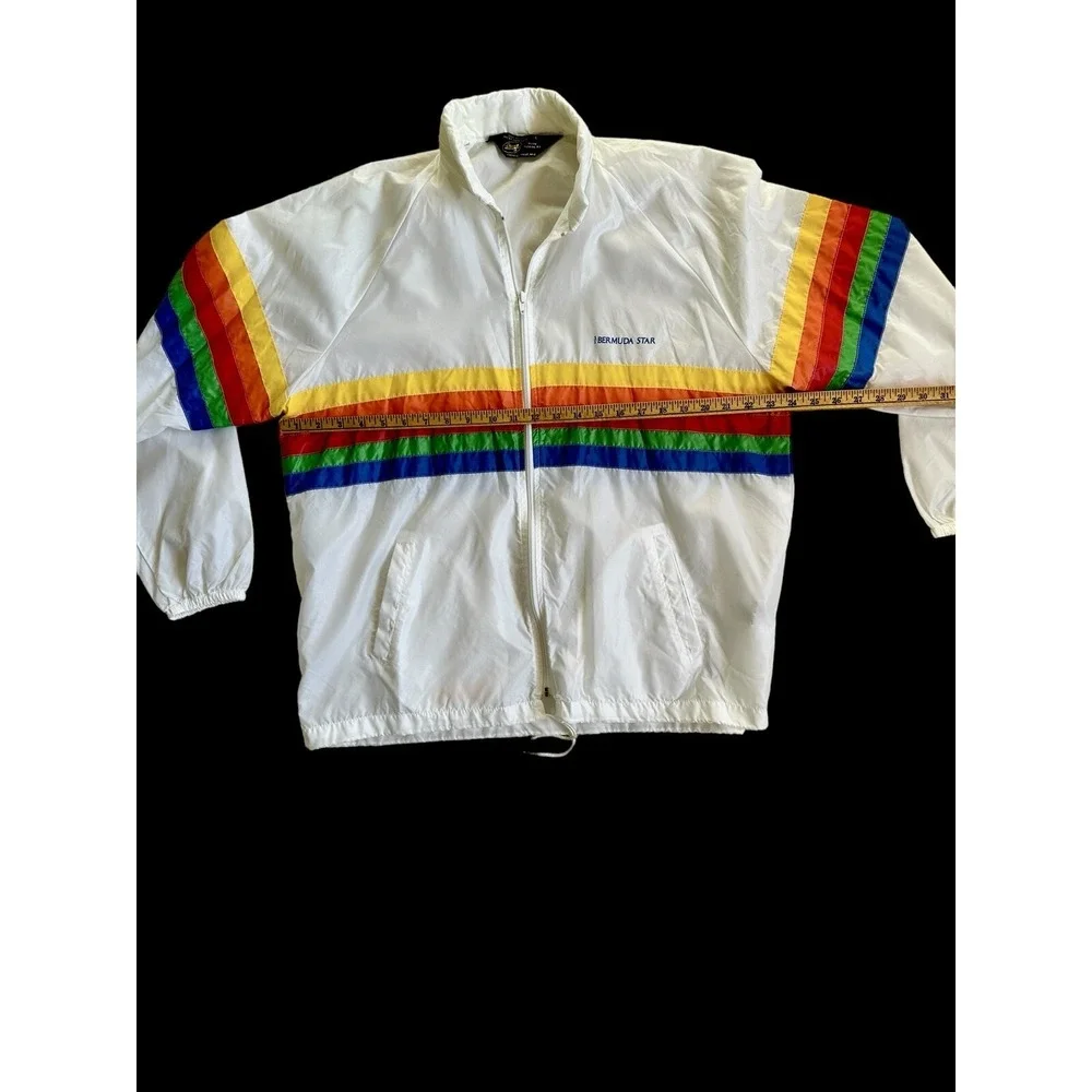 Sherry Rainbow Bermuda‎ Star Rain Jacket Vintage Miami Florida Large
